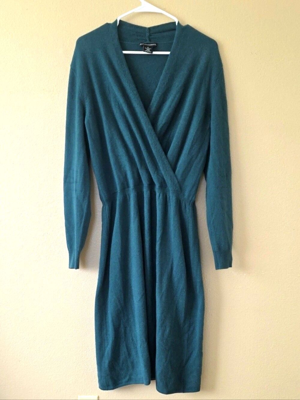 Sofia Cashmere Womens Green 100% Cashmere Faux Wrap Dress - Size XL